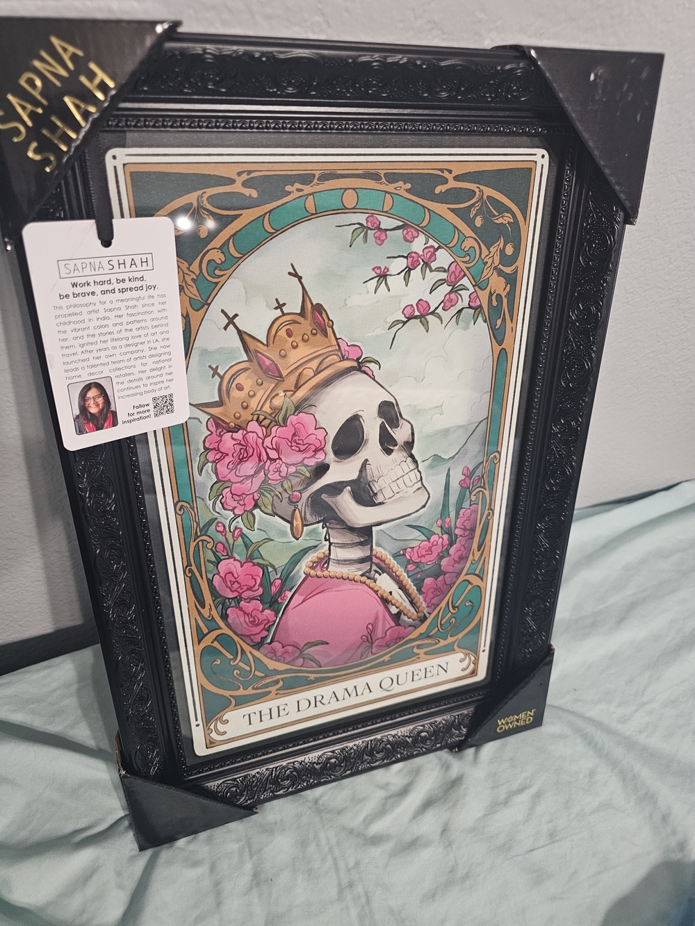 RARE Sapna Shah "The Drama Queen" Framed Art Print - Pink, Teal, Gold
